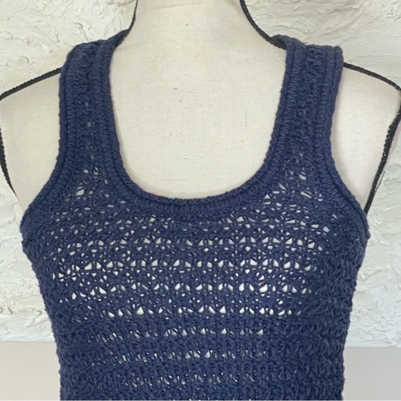 Aerie Tank Top Navy Blue Crochet Knit Cotton Blend Women's Sz XS NWT - Picture 3 of 7